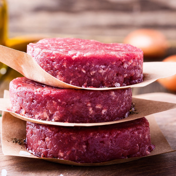 Just Beef burgers, (100% grass fed beef, grain free, additive free, salt-free, quick frozen, un-aged)