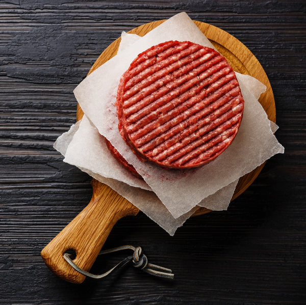 Just Beef & Bone Marrow Burgers (100% grass fed beef & marrow, salt-free, quick frozen, un-aged)