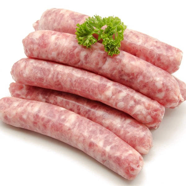 Pasture raised free range pork Just Pork sausages, (100% un-aged pork, grain free, additive free, salt-free, quick frozen)