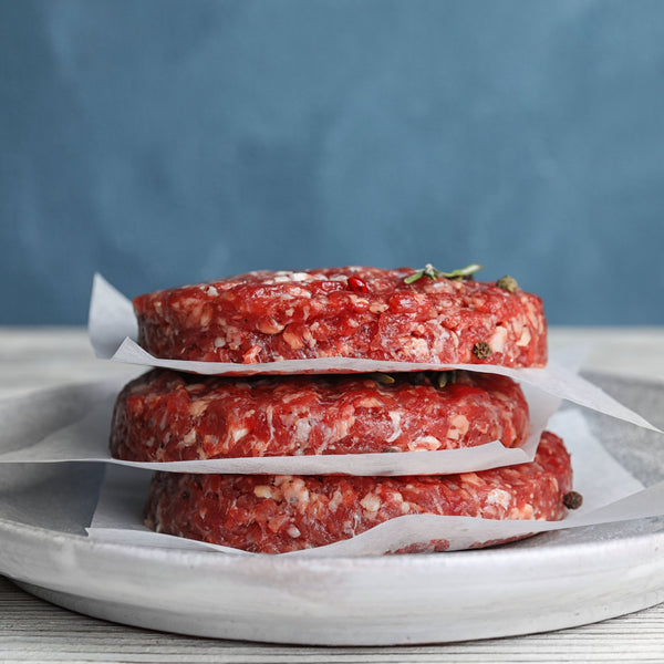 Grass Fed Beef & herb burgers, (quick frozen, un-aged, additive free, gluten free, onion free)