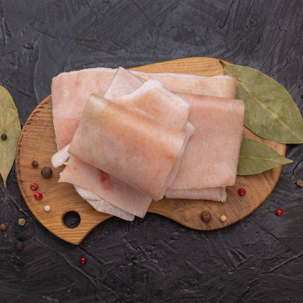 Pasture raised Free Range Pork rind (quick frozen, unaged)