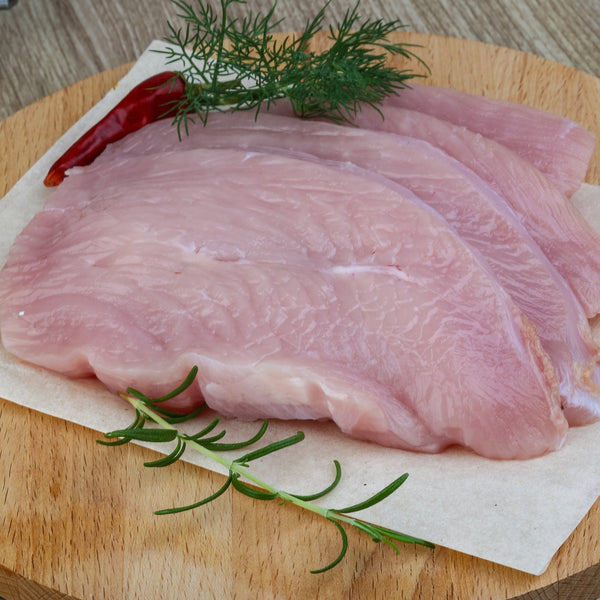 Free range turkey breast steak (frozen, hung)